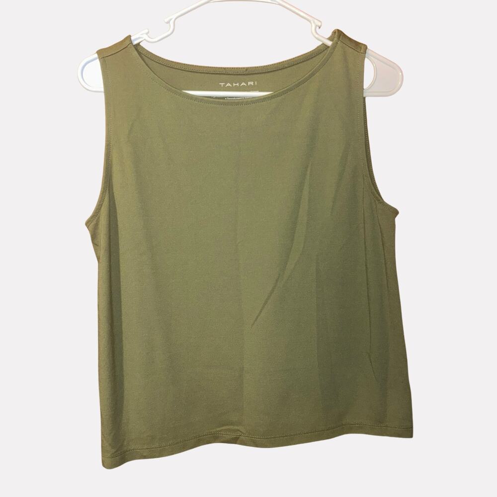 Tahari Green Sleeveless Top Size M Minimalist Closet Essential Summer Basic